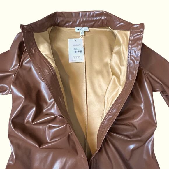 🆕 &merci Vegan Leather Mini Dress Caramel Brown Long Sleeves NWT Size M - Picture 3 of 12